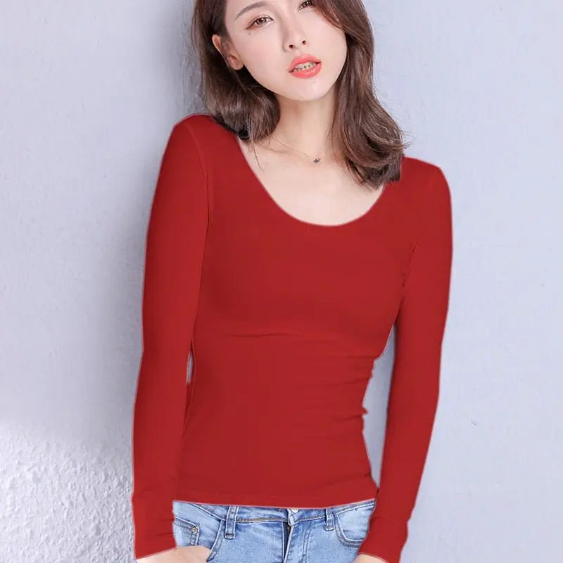 Cotton Women's T-shirt Long-sleeved Solid Color Women T-shirts Leisure Woman T shirt - Blade & Thread