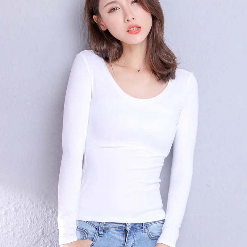 Cotton Women's T-shirt Long-sleeved Solid Color Women T-shirts Leisure Woman T shirt nowadaysfashion