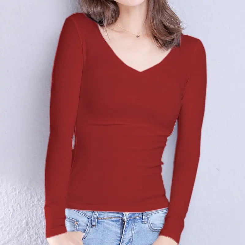 Cotton Women's T-shirt Long-sleeved Solid Color Women T-shirts Leisure Woman T shirt - Blade & Thread