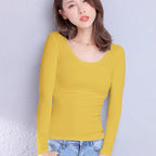 Cotton Women's T-shirt Long-sleeved Solid Color Women T-shirts Leisure Woman T shirt nowadaysfashion