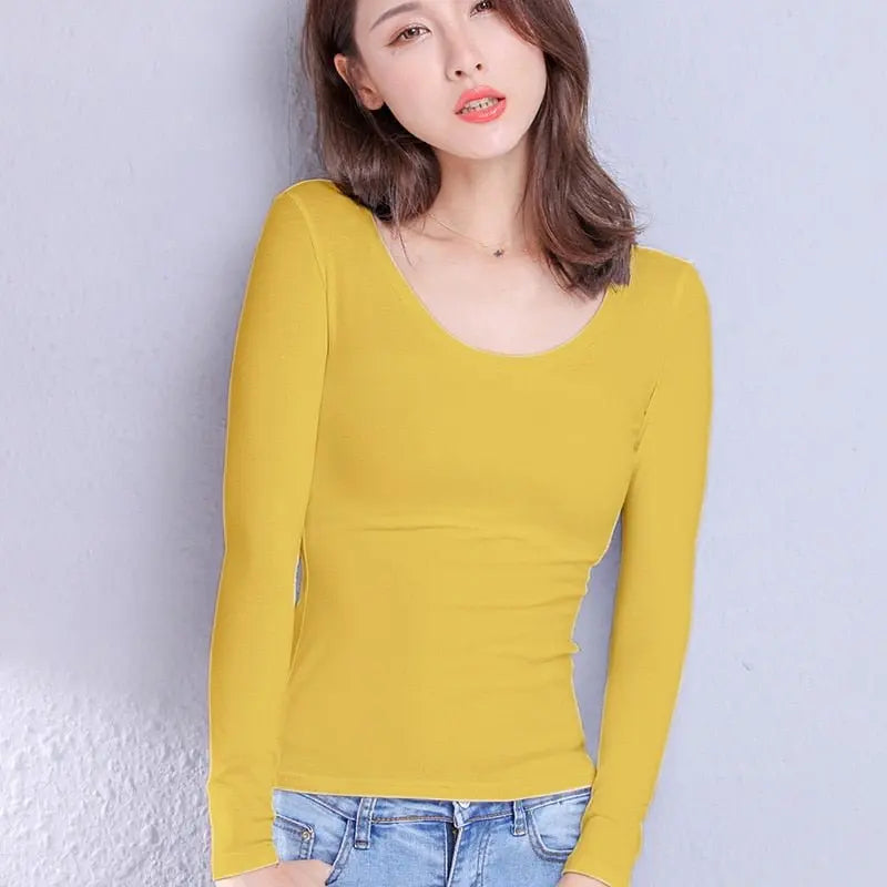 Cotton Women's T-shirt Long-sleeved Solid Color Women T-shirts Leisure Woman T shirt nowadaysfashion