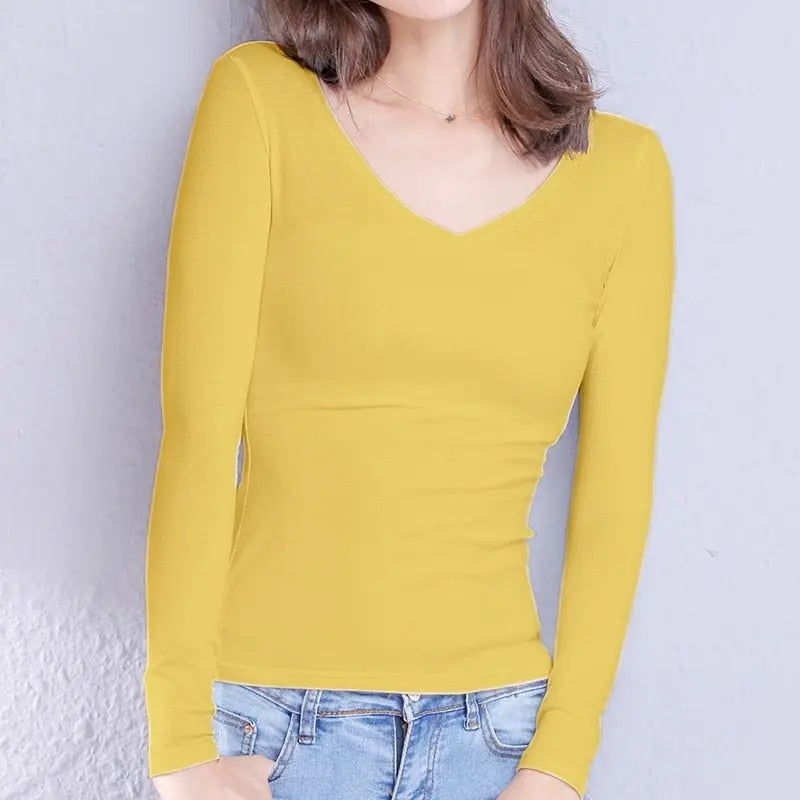 Cotton Women's T-shirt Long-sleeved Solid Color Women T-shirts Leisure Woman T shirt - Blade & Thread