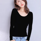 Cotton Women's T-shirt Long-sleeved Solid Color Women T-shirts Leisure Woman T shirt nowadaysfashion