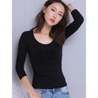 Cotton Women's T-shirt Long-sleeved Solid Color Women T-shirts Leisure Woman T shirt nowadaysfashion