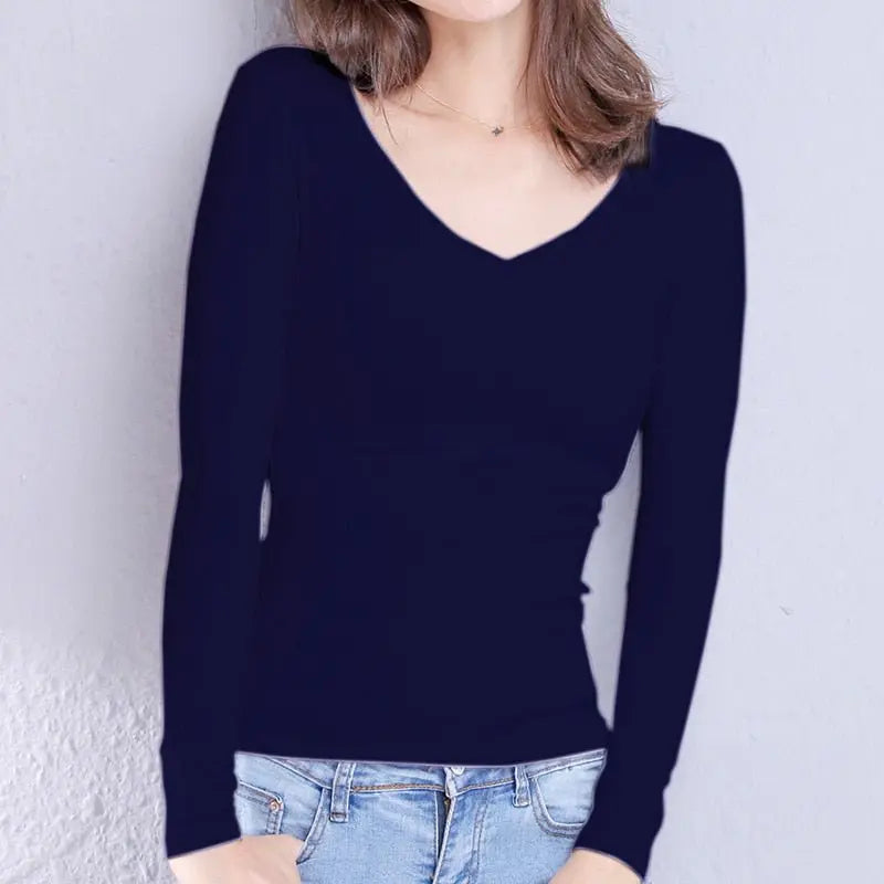 Cotton Women's T-shirt Long-sleeved Solid Color Women T-shirts Leisure Woman T shirt nowadaysfashion