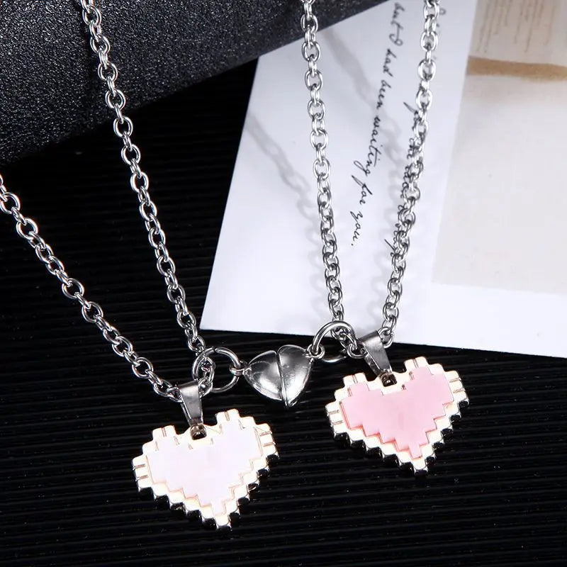 Couple attract bestie necklace love mosaic magnetic pendant - Blade & Thread
