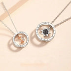 couple silver color ring sun and moon two-color pendant necklace jewelry gift nowadaysfashion