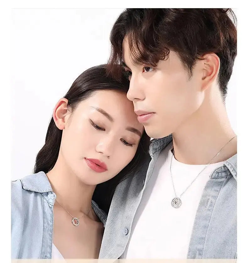 couple silver color ring sun and moon two-color pendant necklace jewelry gift nowadaysfashion