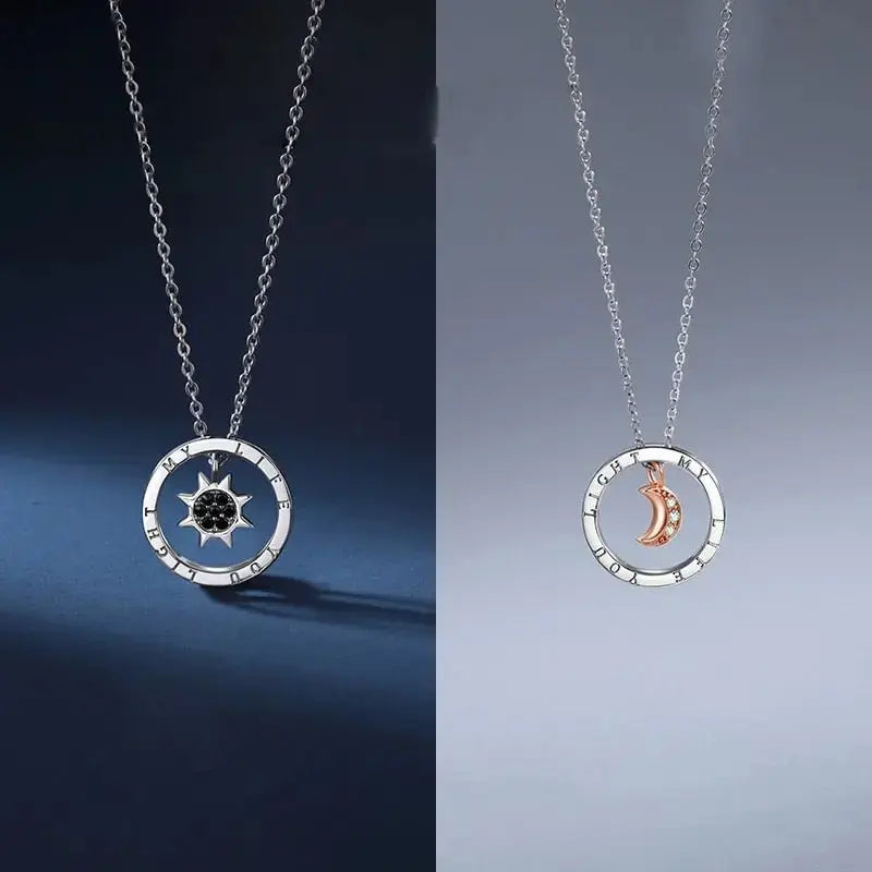 couple silver color ring sun and moon two-color pendant necklace jewelry gift nowadaysfashion