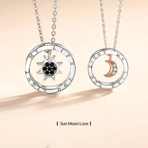 couple silver color ring sun and moon two-color pendant necklace jewelry gift nowadaysfashion