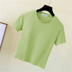 Crop Top T-Shirt Female Solid Cotton O-Neck Short Sleeve T-shirts for Women High Waist Slim T-Shirt nowadaysfashion