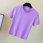 Crop Top T-Shirt Female Solid Cotton O-Neck Short Sleeve T-shirts for Women High Waist Slim T-Shirt nowadaysfashion