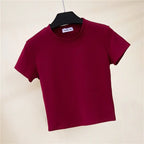 Crop Top T-Shirt Female Solid Cotton O-Neck Short Sleeve T-shirts for Women High Waist Slim T-Shirt nowadaysfashion