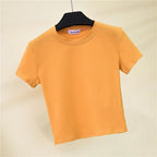 Crop Top T-Shirt Female Solid Cotton O-Neck Short Sleeve T-shirts for Women High Waist Slim T-Shirt nowadaysfashion