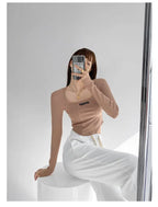 Cropped Top Women Fashion Skinny Sexy Long Sleeve T Shirts Female Casual Square Neck Tees nowadaysfashion