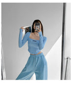 Cropped Top Women Fashion Skinny Sexy Long Sleeve T Shirts Female Casual Square Neck Tees nowadaysfashion