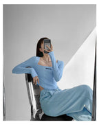 Cropped Top Women Fashion Skinny Sexy Long Sleeve T Shirts Female Casual Square Neck Tees nowadaysfashion