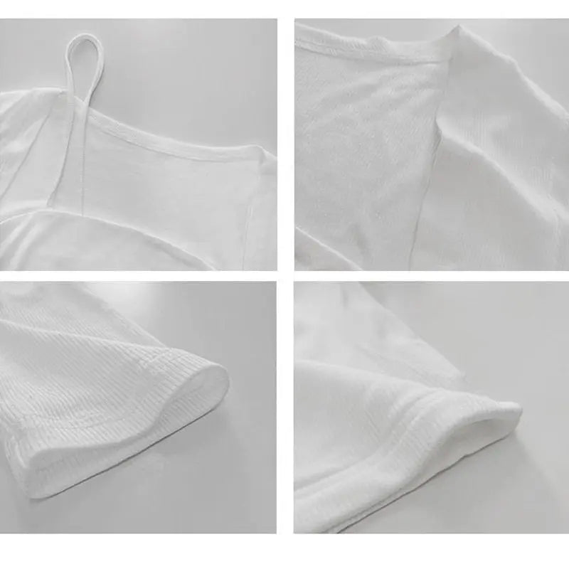 Cropped Tops Women Square Collar Slanted Shoulder Straps Halter Neck Long Sleeve T-shirt - Blade & Thread