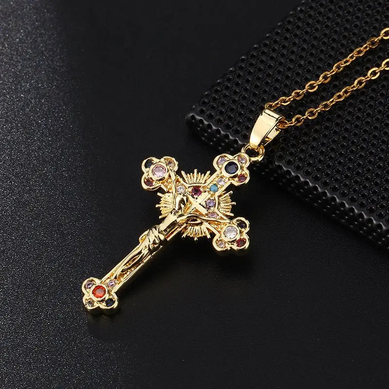 Cross colored zircon micro inlaid zircon necklace pendant - Blade & Thread