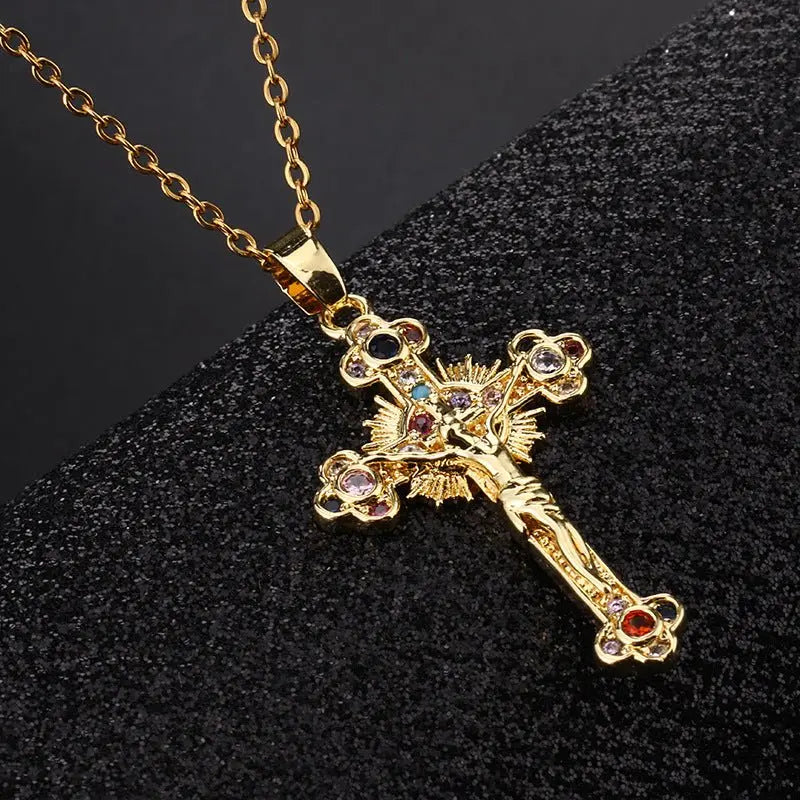 Cross colored zircon micro inlaid zircon necklace pendant - Blade & Thread
