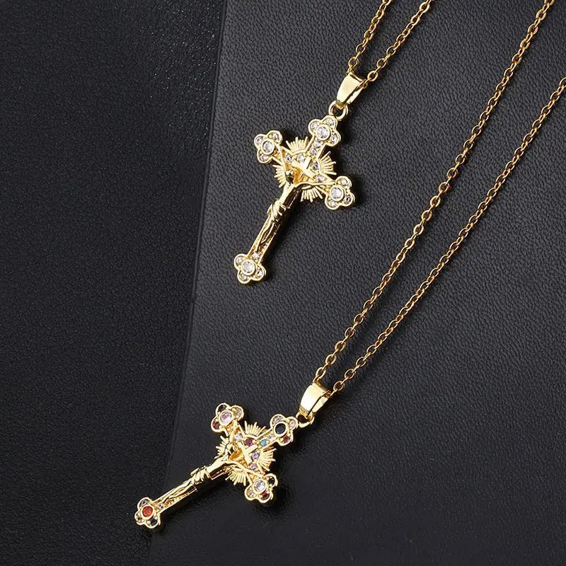 Cross colored zircon micro inlaid zircon necklace pendant - Blade & Thread