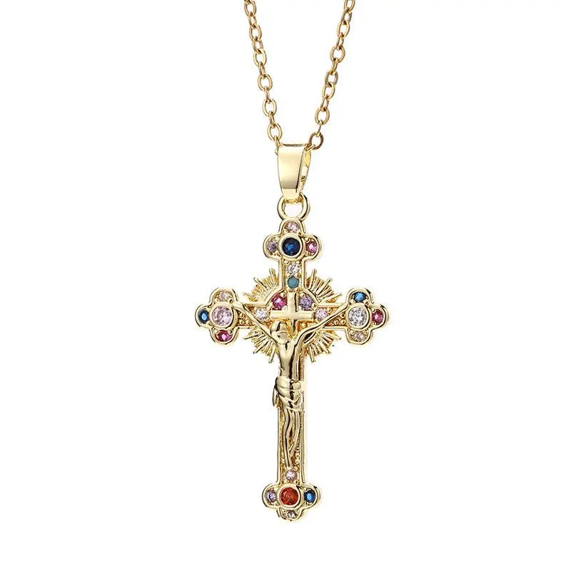 Cross colored zircon micro inlaid zircon necklace pendant nowadaysfashion