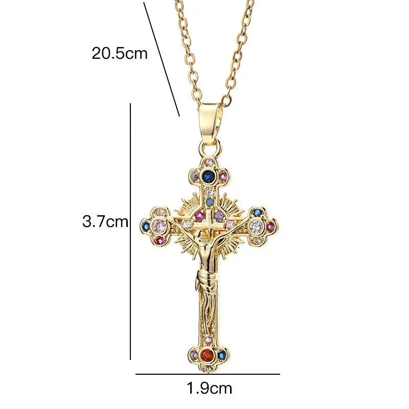 Cross colored zircon micro inlaid zircon necklace pendant nowadaysfashion