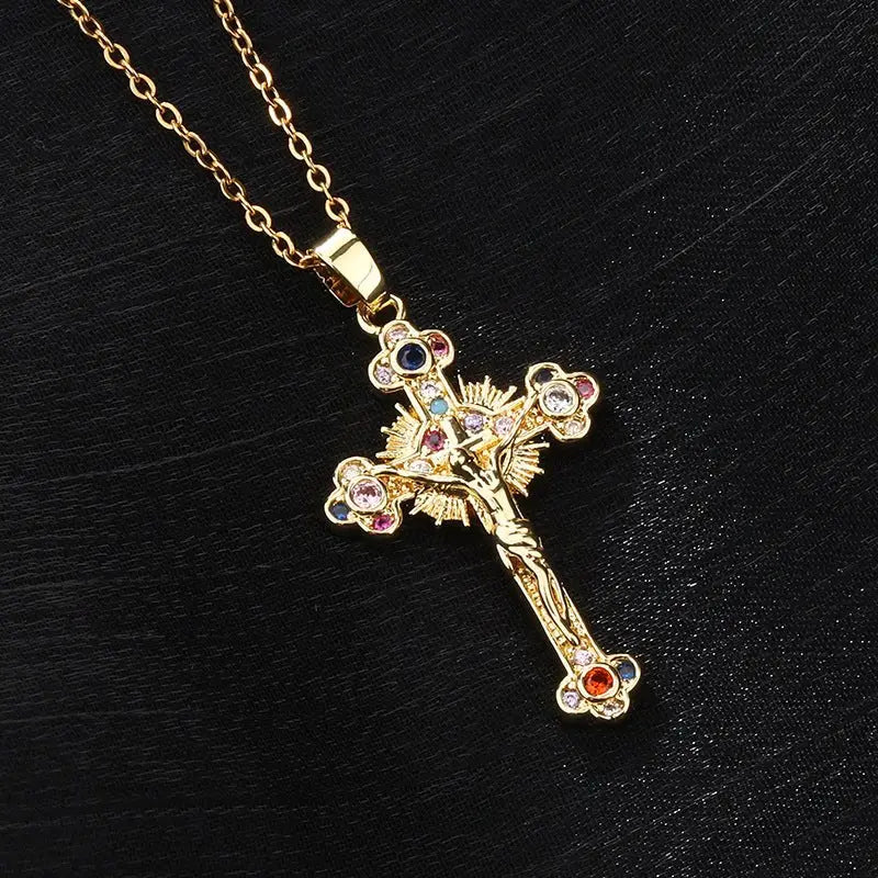 Cross colored zircon micro inlaid zircon necklace pendant - Blade & Thread