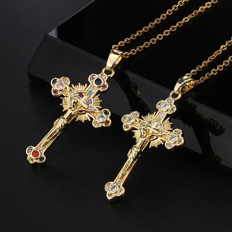 Cross colored zircon micro inlaid zircon necklace pendant - Blade & Thread