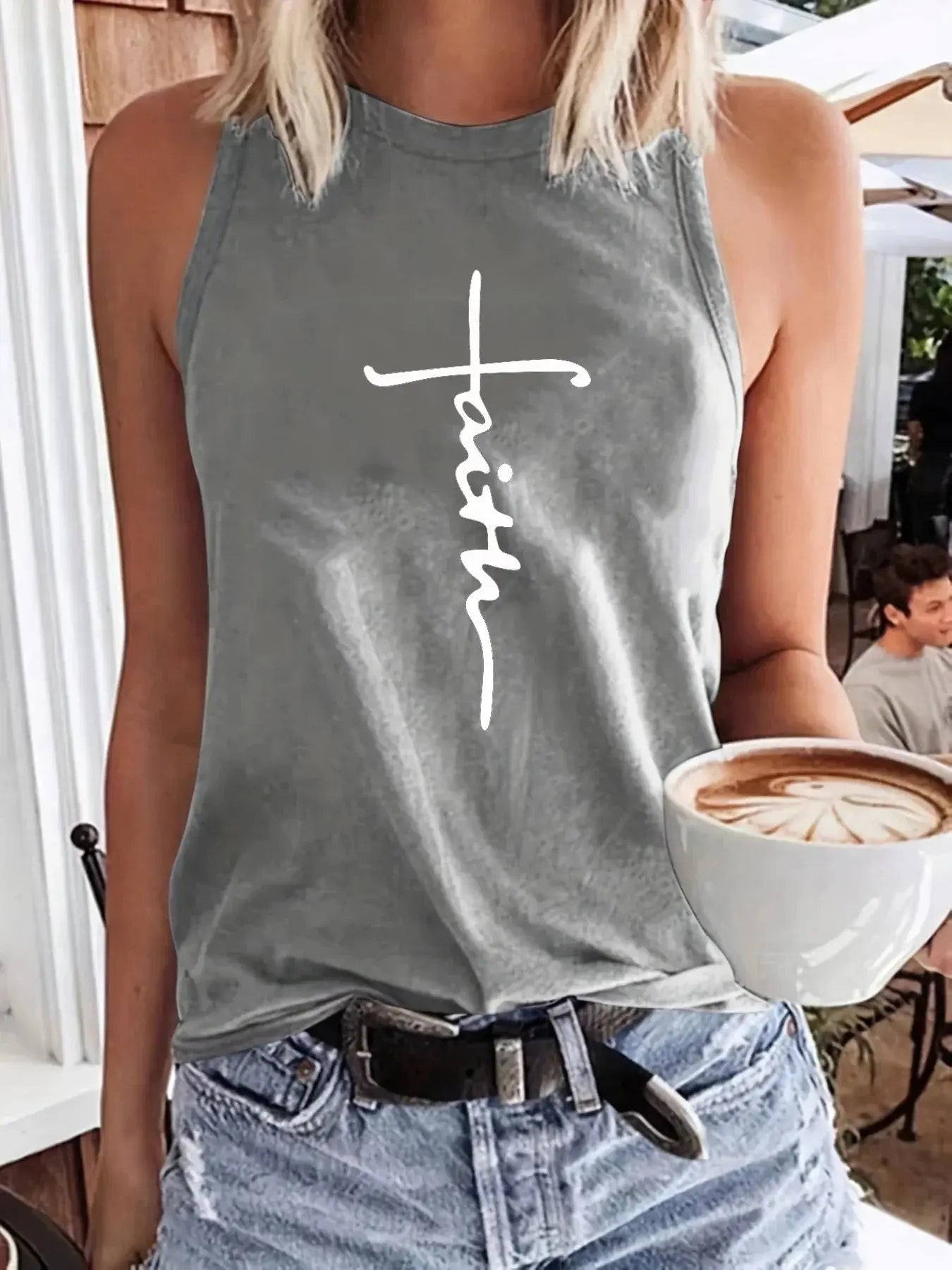 cross faith Print Large Sleeveless Loose Tank Top T-shirt - Blade & Thread