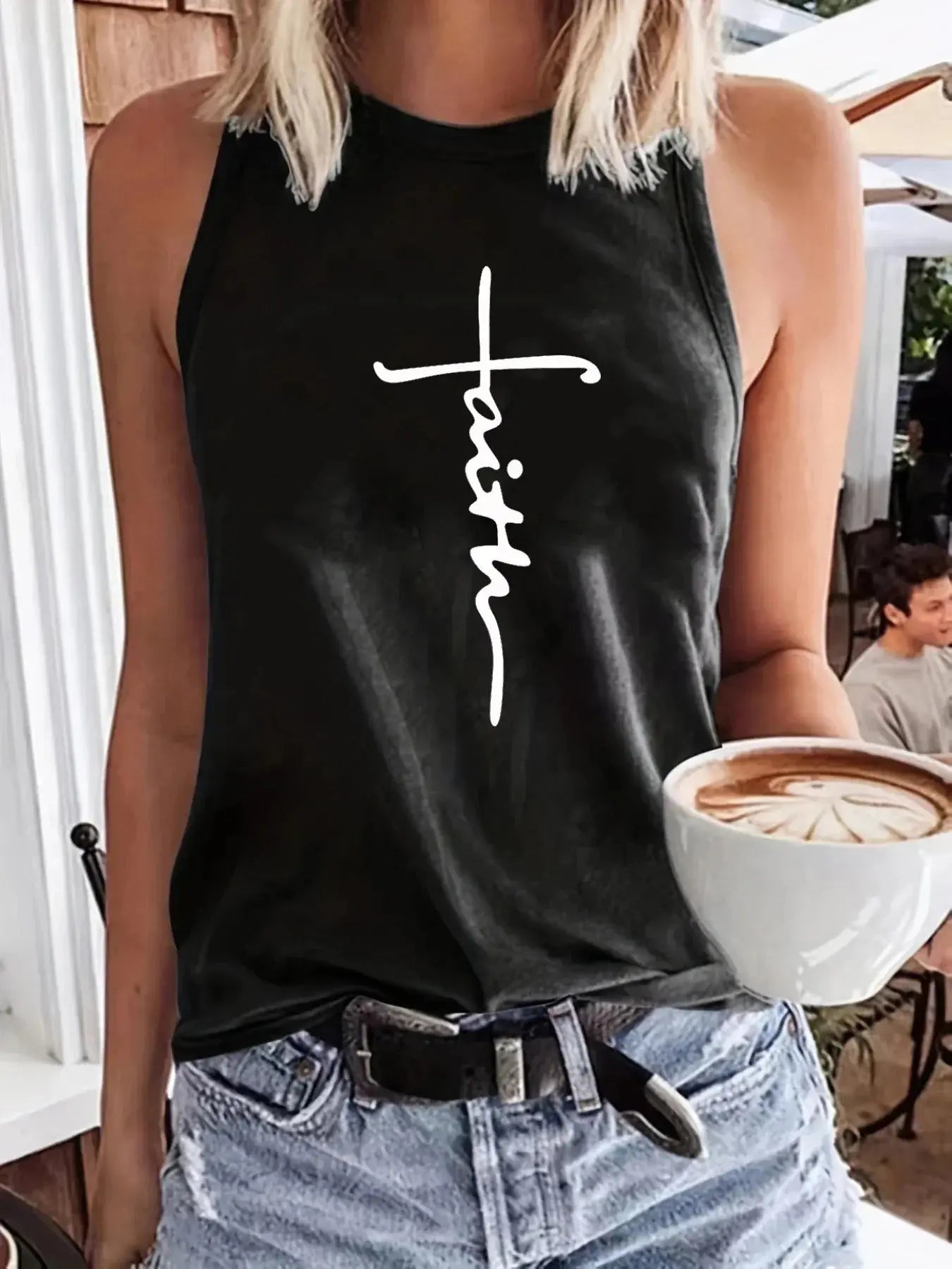cross faith Print Large Sleeveless Loose Tank Top T-shirt - Blade & Thread