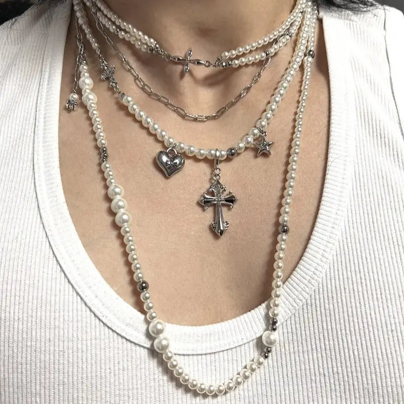 Cross heart star pearl necklace nowadaysfashion
