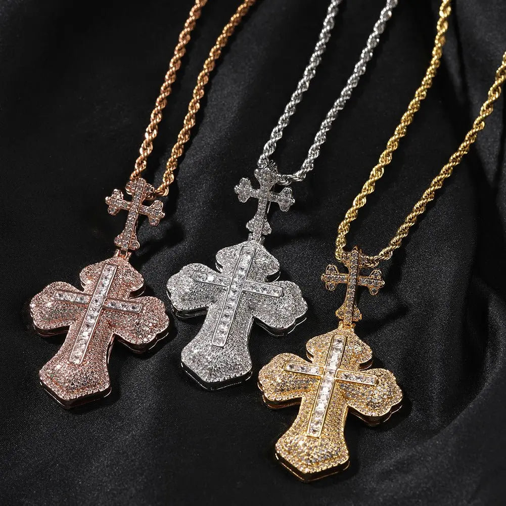 Cross hip-hop necklace for men and women trendy copper inlaid zircon necklace - Blade & Thread