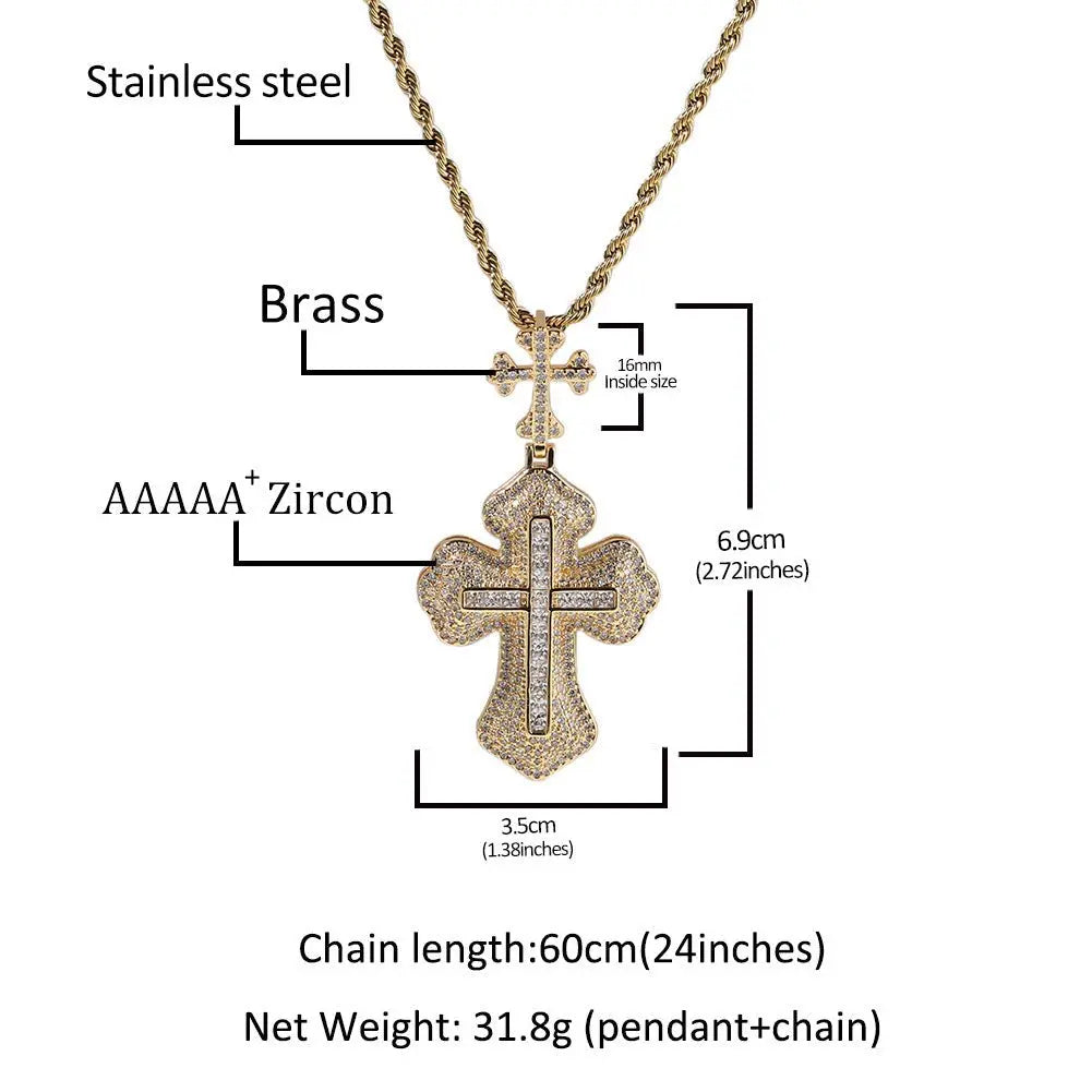 Cross hip-hop necklace for men and women trendy copper inlaid zircon necklace - Blade & Thread