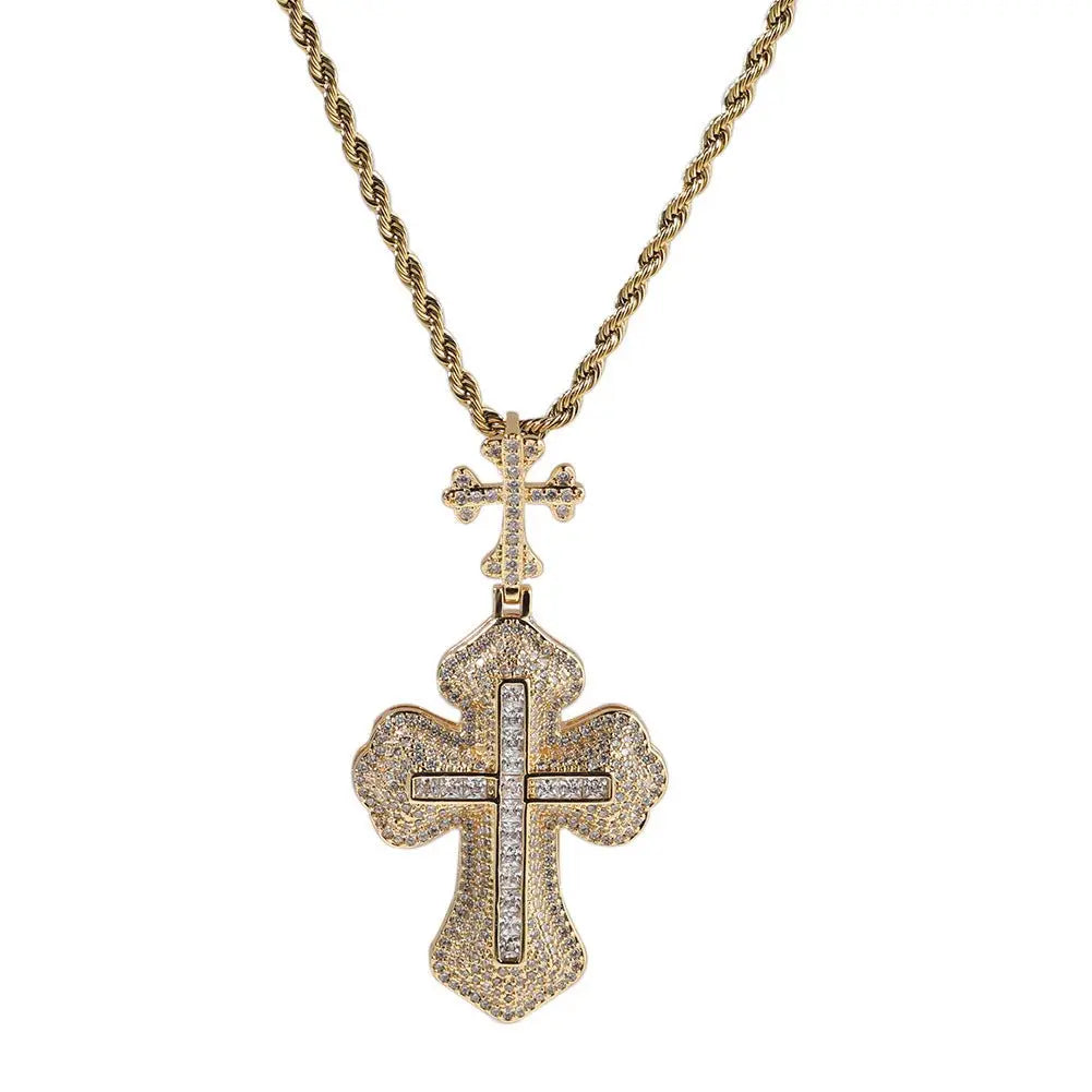 Cross hip-hop necklace for men and women trendy copper inlaid zircon necklace - Blade & Thread