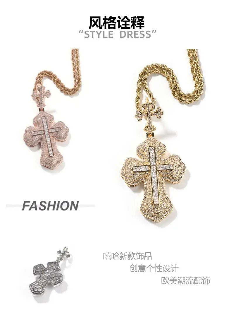 Cross hip-hop necklace for men and women trendy copper inlaid zircon necklace - Blade & Thread