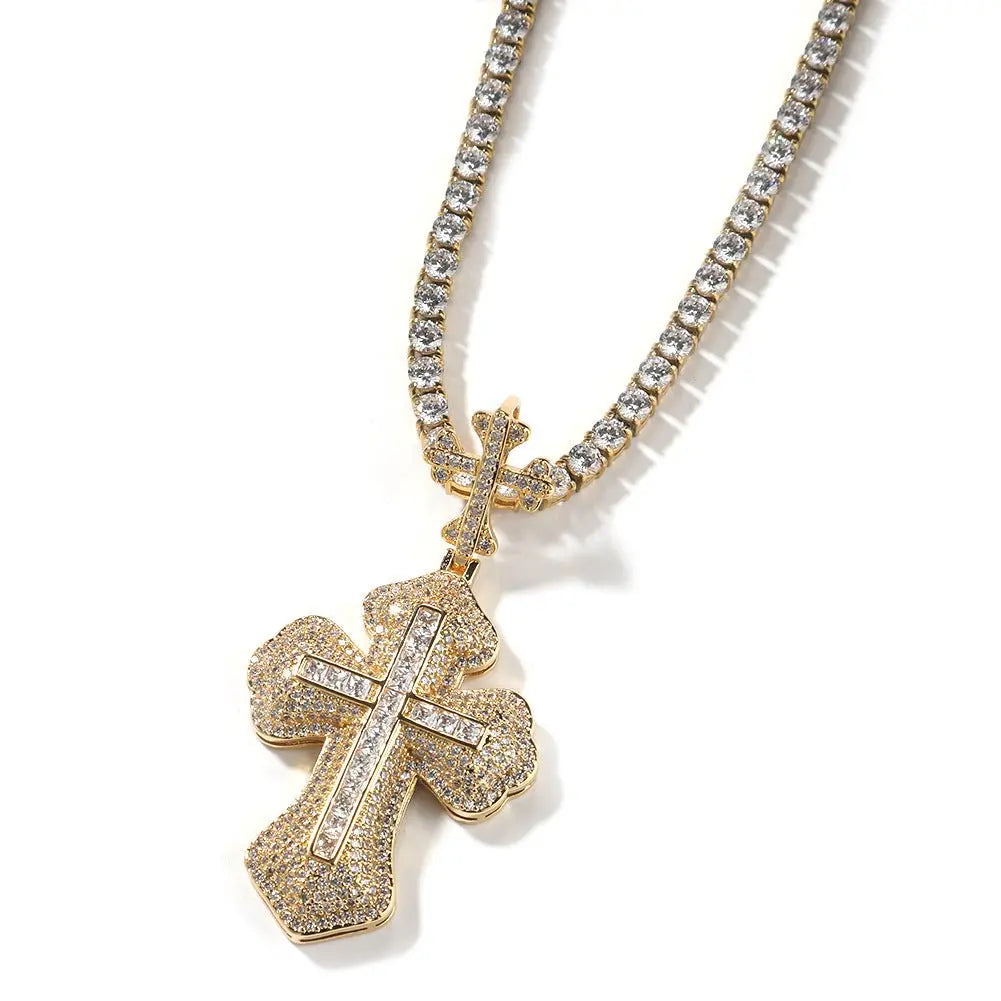 Cross hip-hop necklace for men and women trendy copper inlaid zircon necklace - Blade & Thread