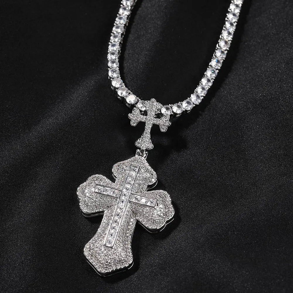 Cross hip-hop necklace for men and women trendy copper inlaid zircon necklace - Blade & Thread