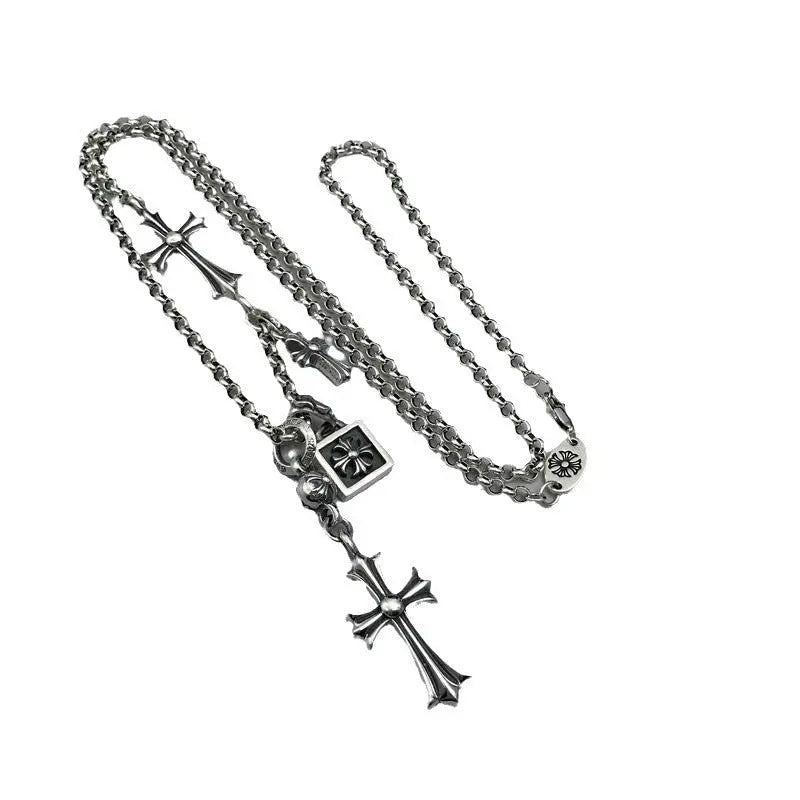 Cross multi-pendant necklace long necklace sweater chain - Blade & Thread
