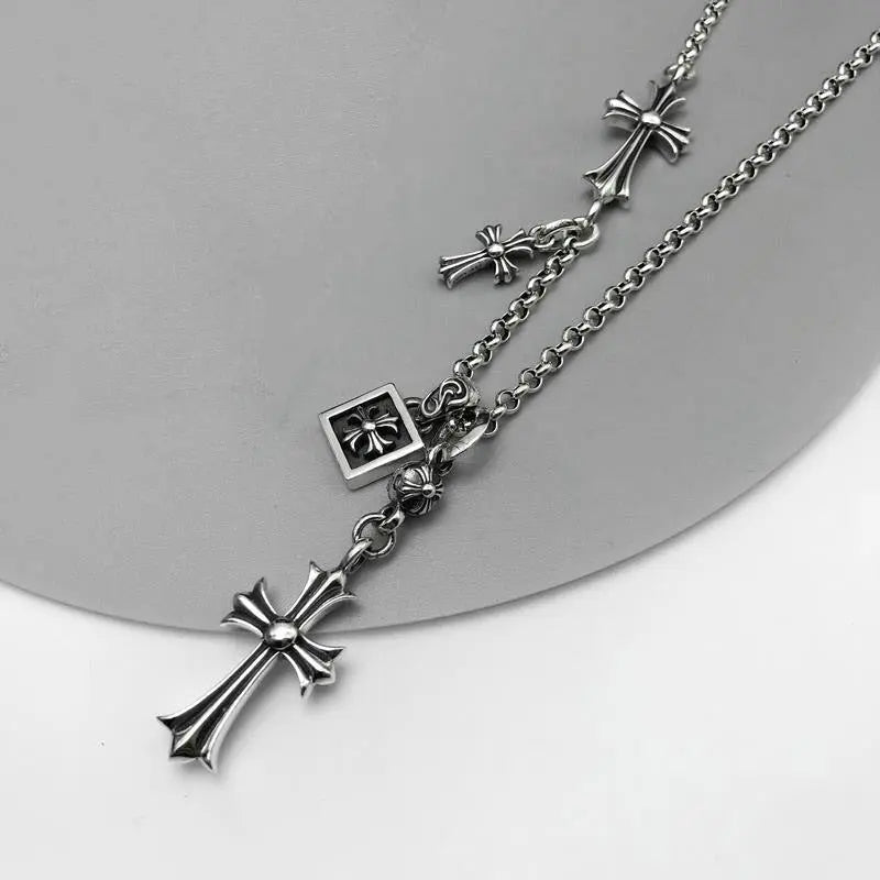 Cross multi-pendant necklace long necklace sweater chain - Blade & Thread