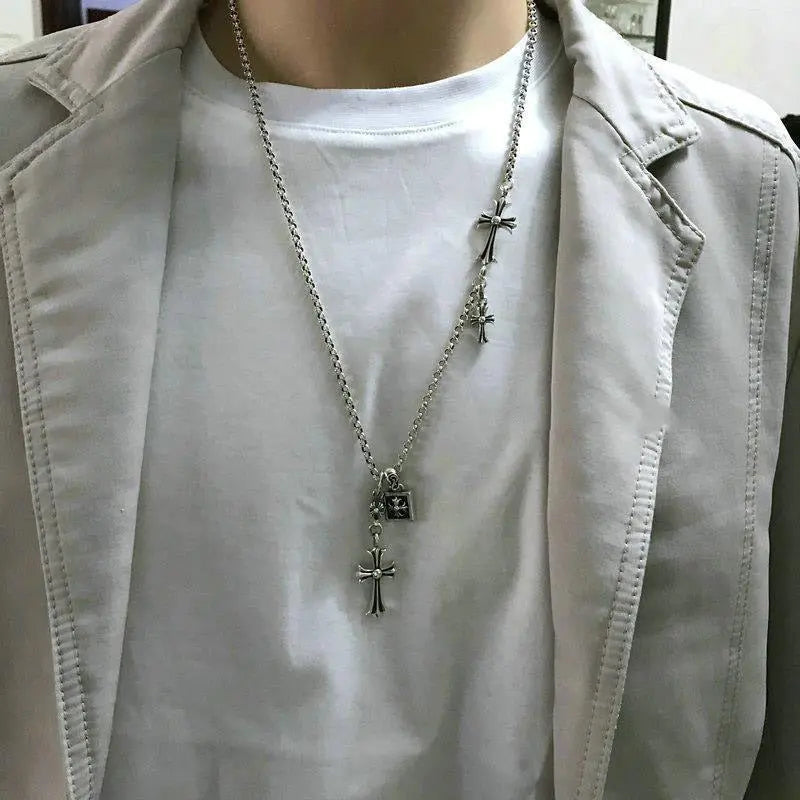 Cross multi-pendant necklace long necklace sweater chain - Blade & Thread