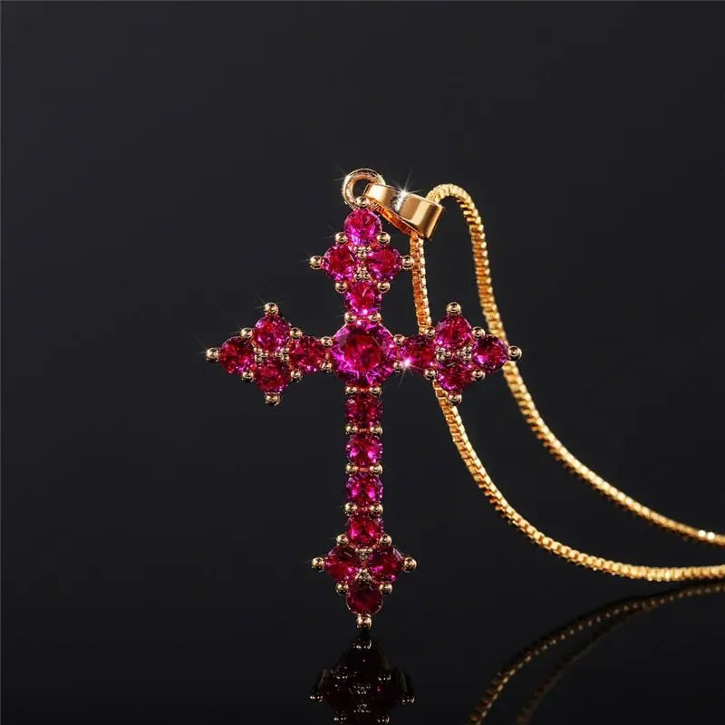 Cross Necklace Fashion White/Rose Red/Green Blue for Women Shiny Stylish Party Accessories nowadaysfashion
