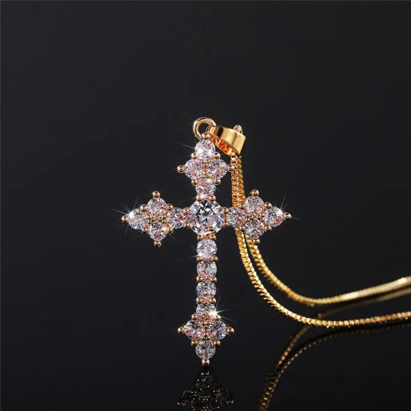 Cross Necklace Fashion White/Rose Red/Green Blue for Women Shiny Stylish Party Accessories nowadaysfashion