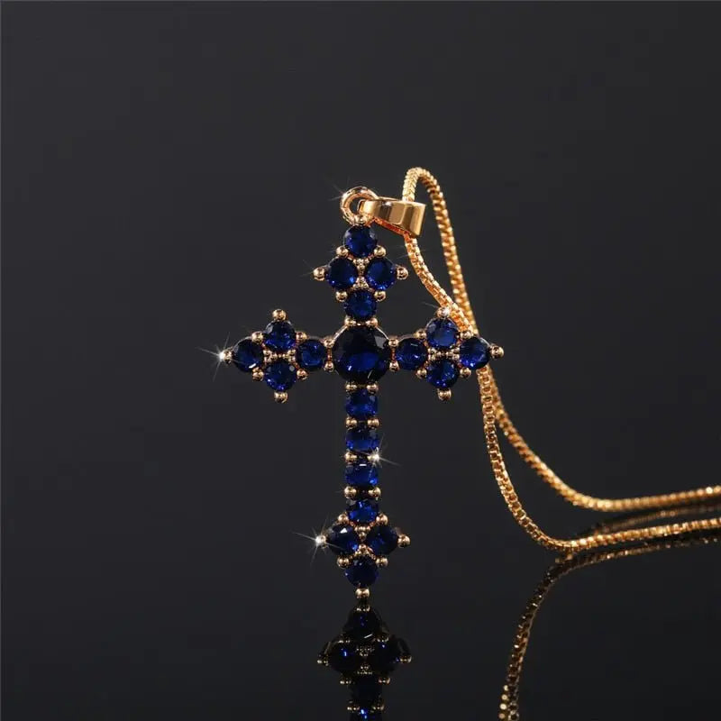 Cross Necklace Fashion White/Rose Red/Green Blue for Women Shiny Stylish Party Accessories nowadaysfashion