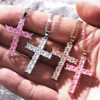 Cross Necklace Female Inlaid White/Pink Cubic Zirconia Fashionable for Party Jewelry nowadaysfashion