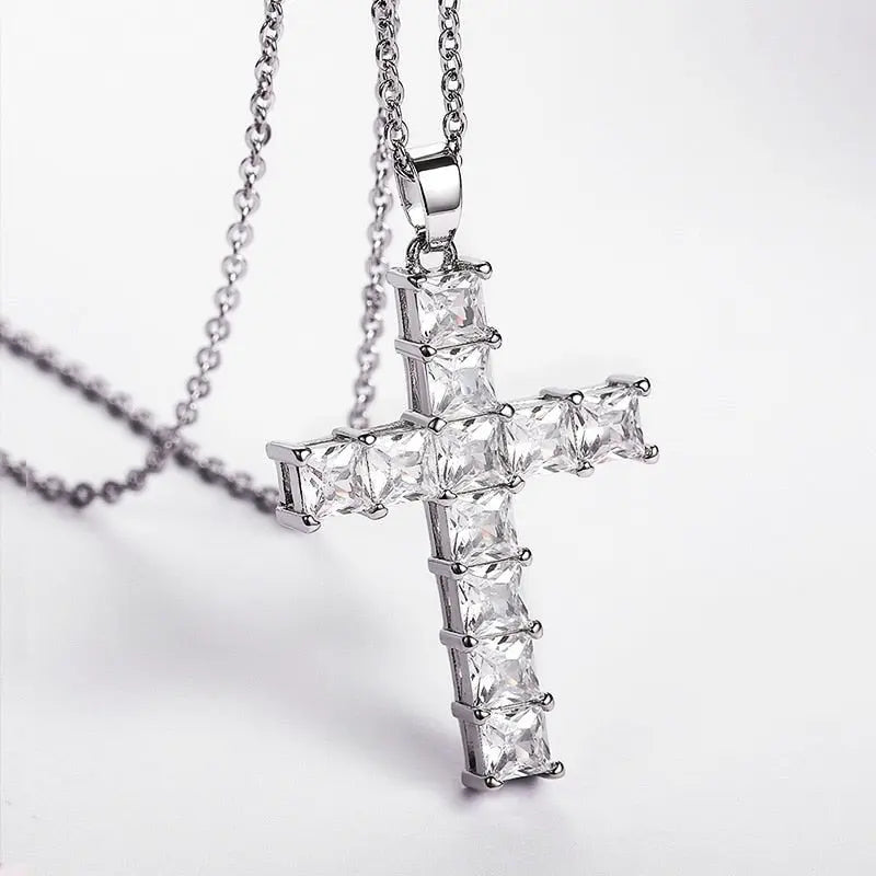 Cross Necklace Female Inlaid White/Pink Cubic Zirconia Fashionable for Party Jewelry nowadaysfashion
