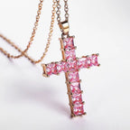 Cross Necklace Female Inlaid White/Pink Cubic Zirconia Fashionable for Party Jewelry nowadaysfashion