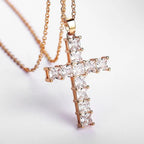 Cross Necklace Female Inlaid White/Pink Cubic Zirconia Fashionable for Party Jewelry nowadaysfashion