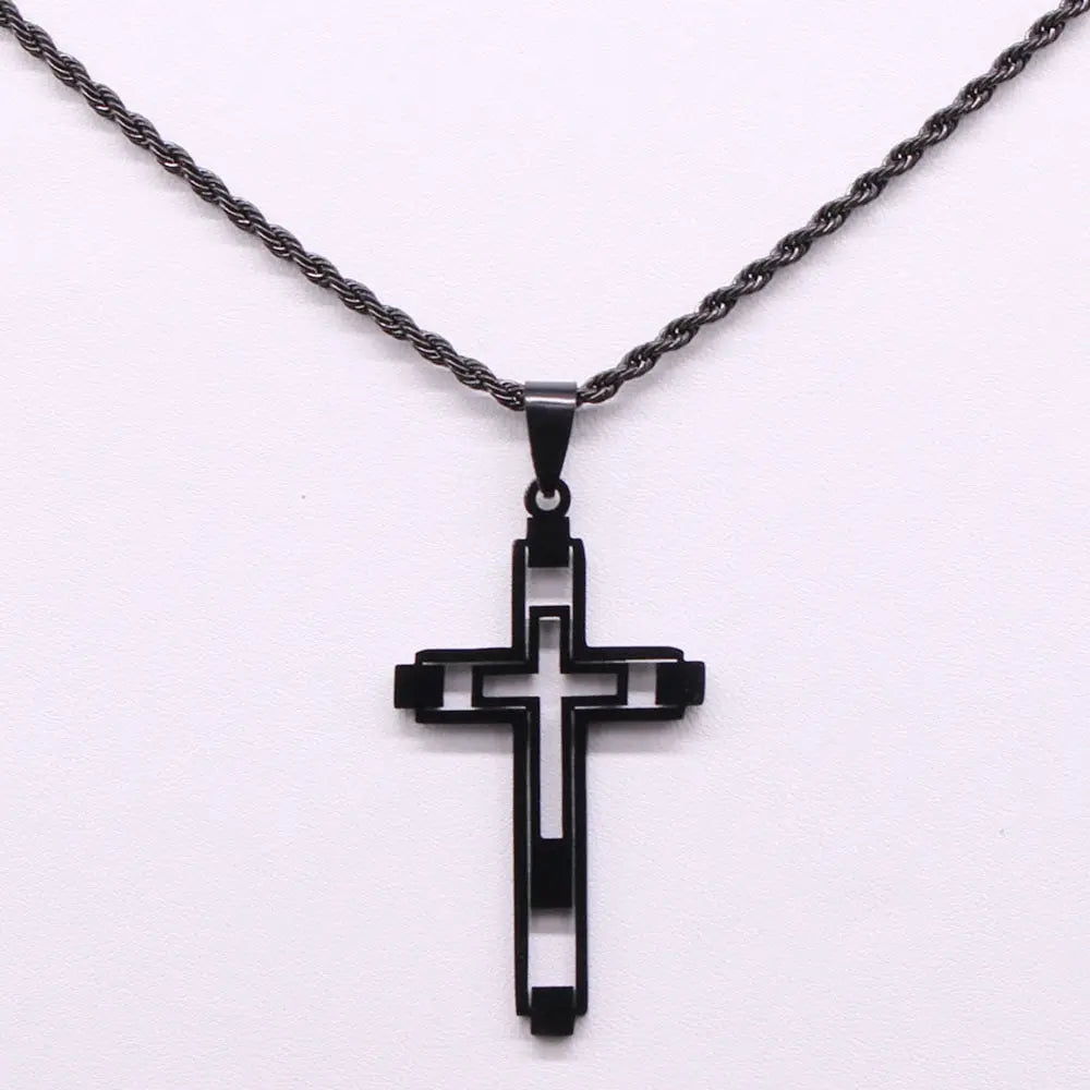 Cross Stainless Fashion Steel Choker Necklace for Men Gold and Silver Color Statement Necklace - Blade & Thread