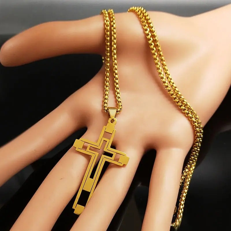 Cross Stainless Fashion Steel Choker Necklace for Men Gold and Silver Color Statement Necklace nowadaysfashion